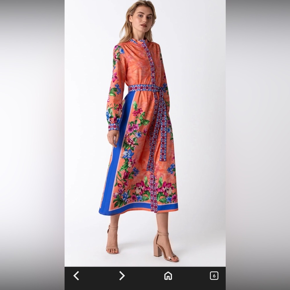 Floral Belted Orange Maxi Shirt Dress uk 12 equivalent to us 8 Ptp 18